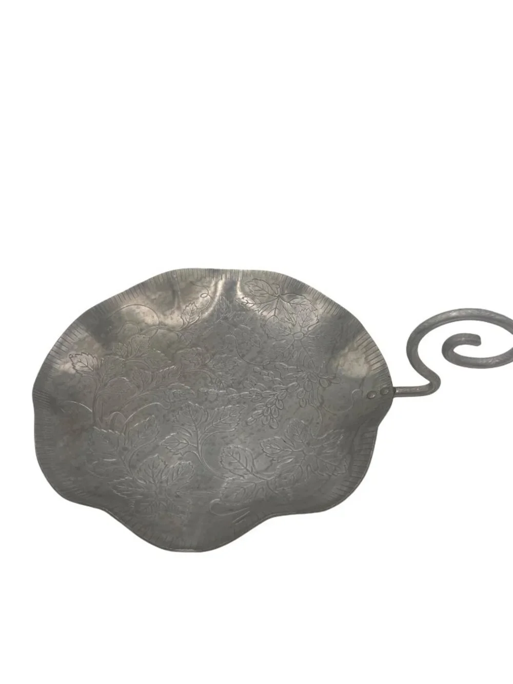 Handcrafted Aluminum Floral Etched Serving Tray With Handle  Decorative